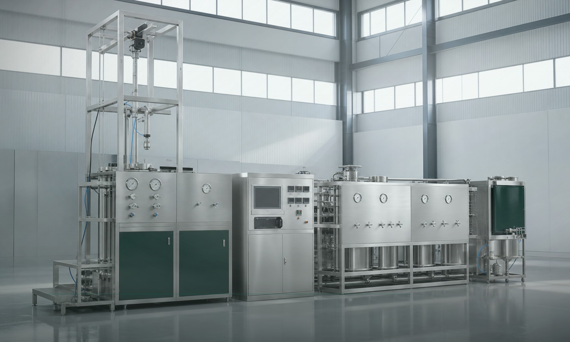 Supercritical CO2 extraction equipment in a clean industrial room
